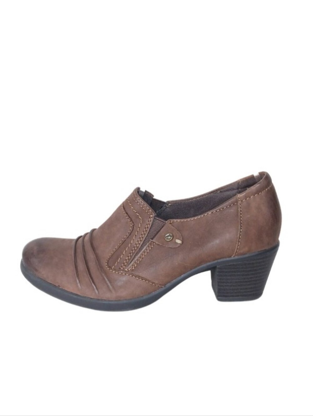 Earth Origins Booties Women's 8.5 Brown Leather Slip-on Block Heel Comfort Shoes